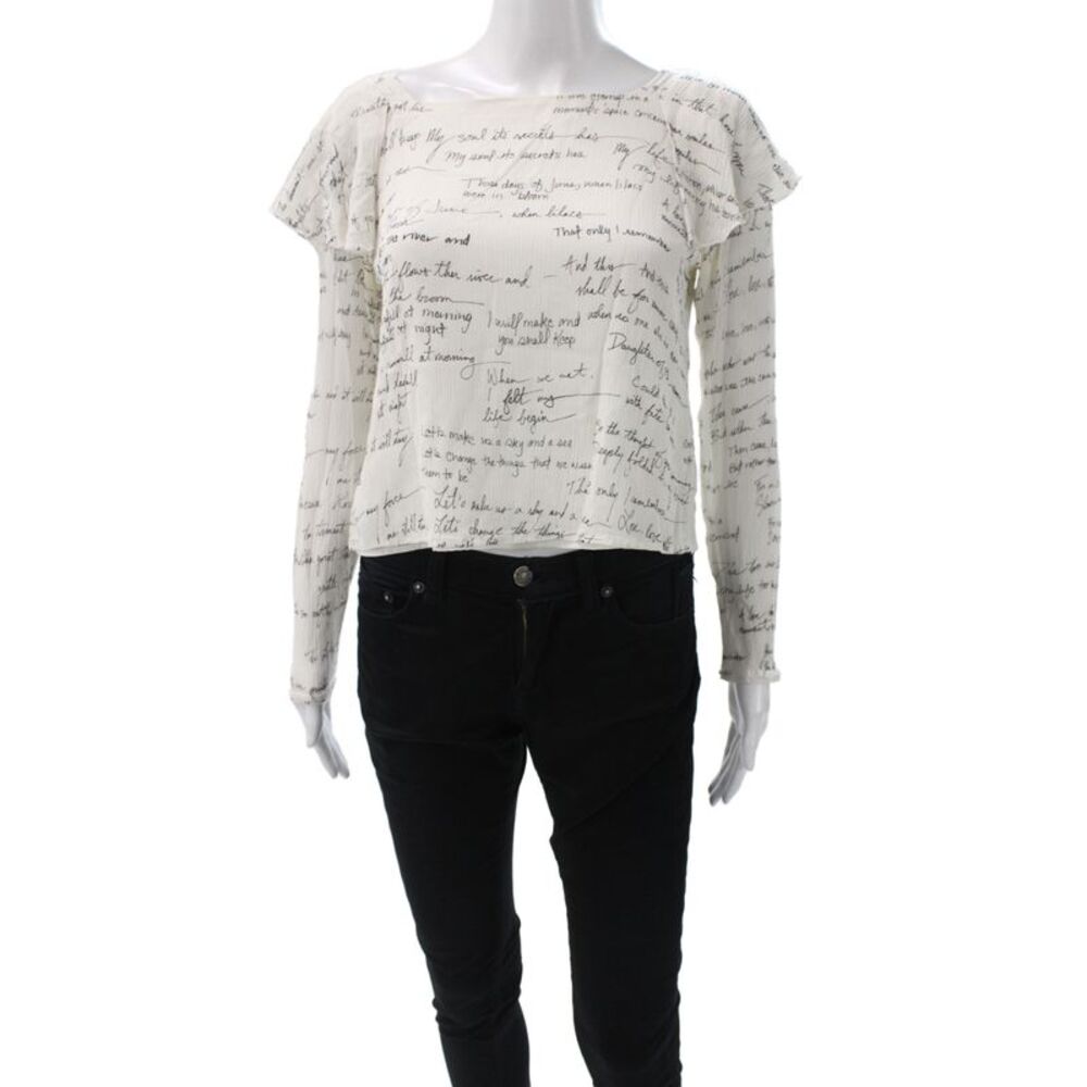 Club Monaco Women Basic Graphic Square Neck Long Sleeve Blouse White Size S